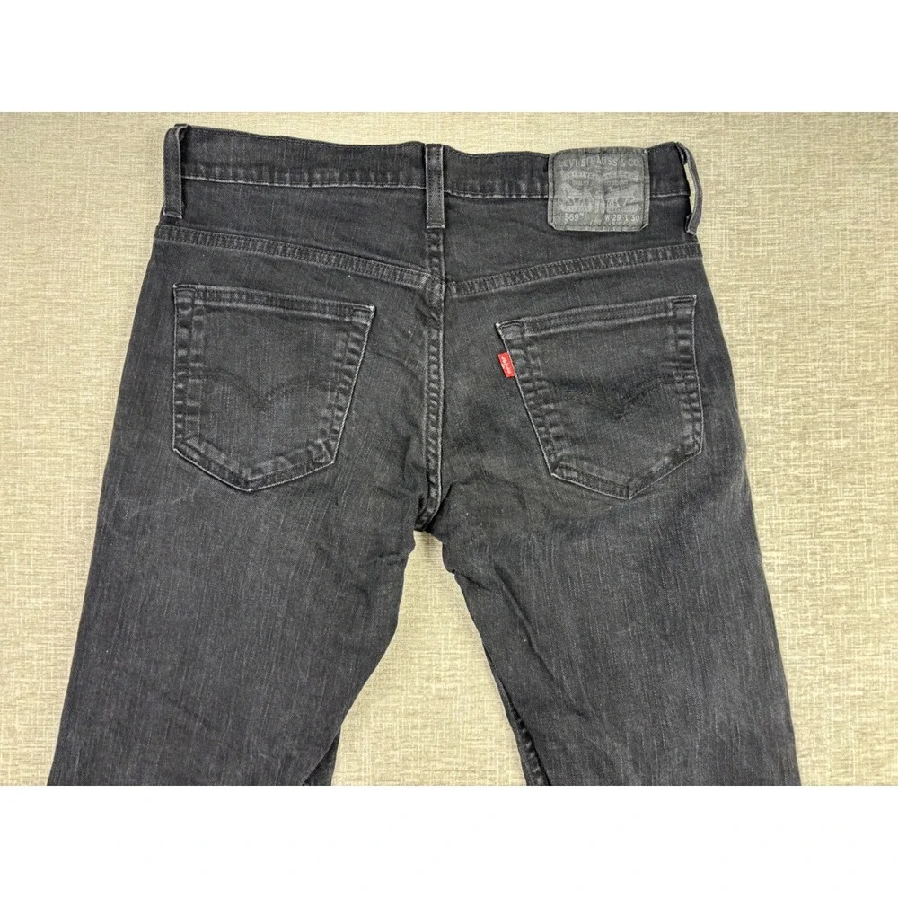 Levis 569 Mens 29x30 Jeans Fuzzy Black Faded Denim Grungy Washed Rocker Cut Pant